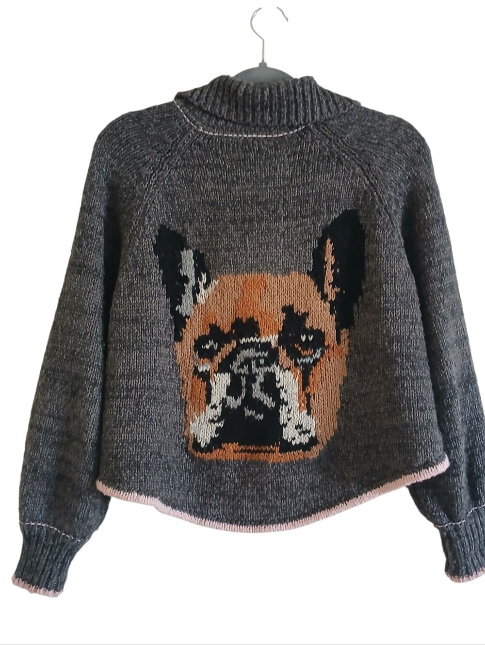 Pilcro Anthropologie Jesse Dog Icon Cardigan Sweater XXS French Bulldog Oversize - Picture 5 of 14